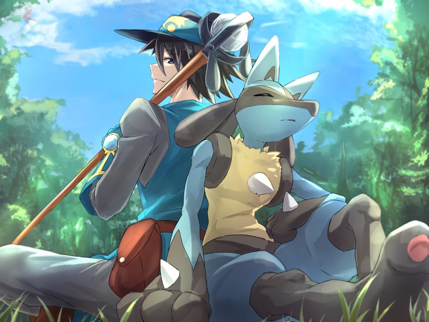 lucario, mew, and sir aaron (pokemon and 2 more) drawn by itsudzumi