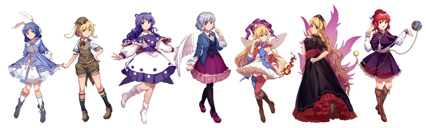 clownpiece, junko, hecatia lapislazuli, kishin sagume, doremy sweet, and 2 more (touhou and 1 more) drawn by furahata_gen