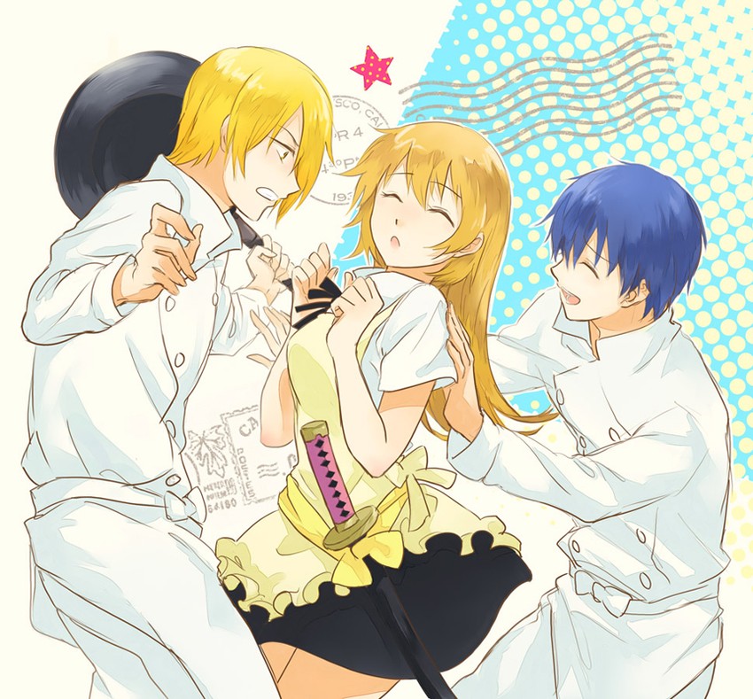 todoroki yachiyo, satou jun, and souma hiroomi (working!!) drawn by akuhaku