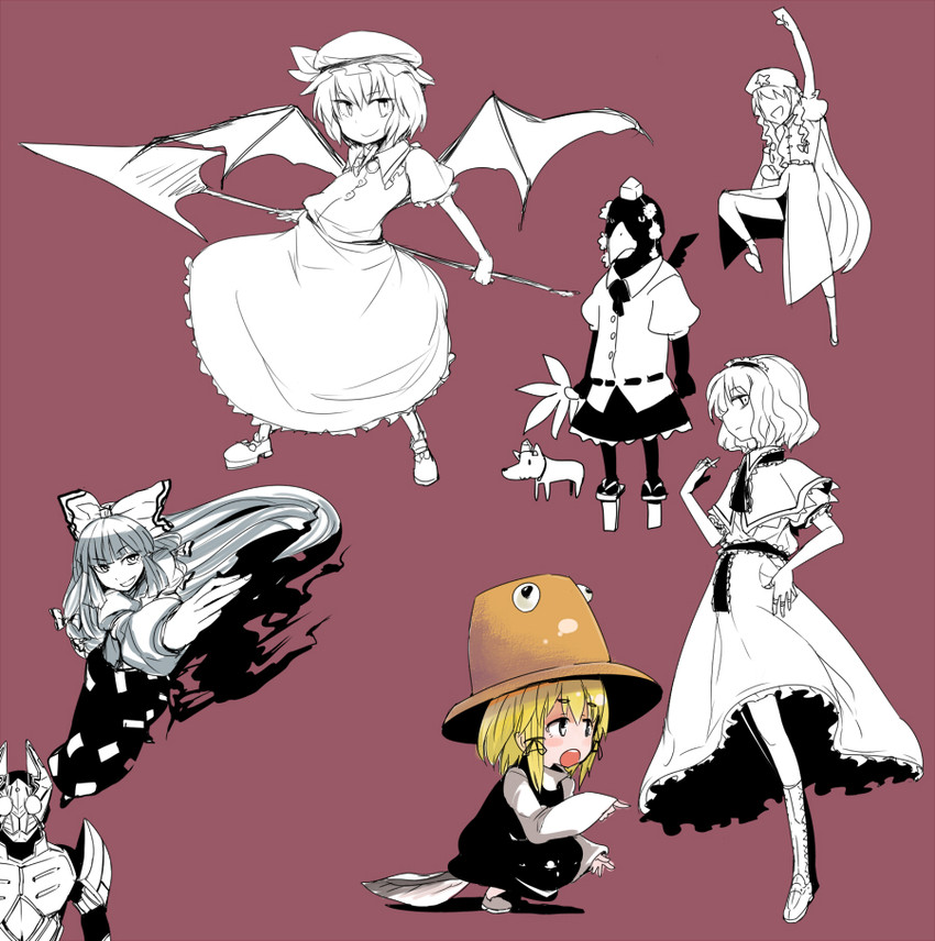remilia scarlet, alice margatroid, shameimaru aya, fujiwara no mokou, hong meiling, and 2 more (touhou) drawn by hitsuji_bako