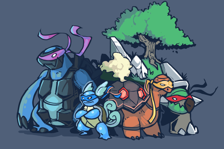 wartortle, torterra, torkoal, leonardo, raphael, and 3 more (pokemon and 1 more) drawn by bummerdude