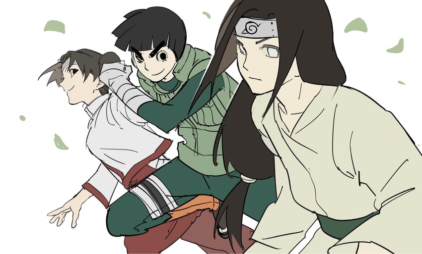 tenten, rock lee, and hyuuga neji (naruto and 1 more) drawn by hxf_ls