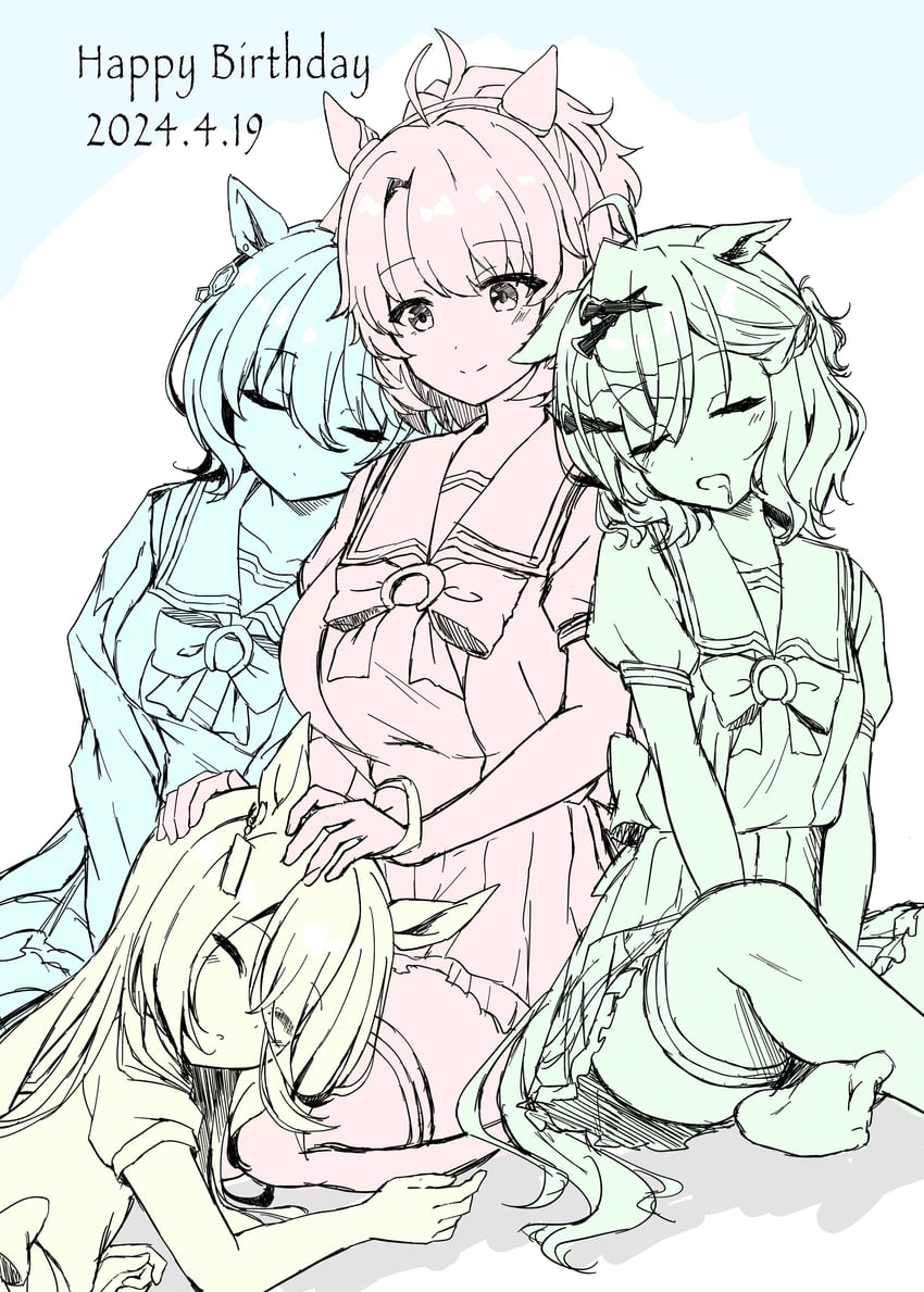 agnes tachyon, manhattan cafe, jungle pocket, and dantsu flame (umamusume) drawn by ryochapu