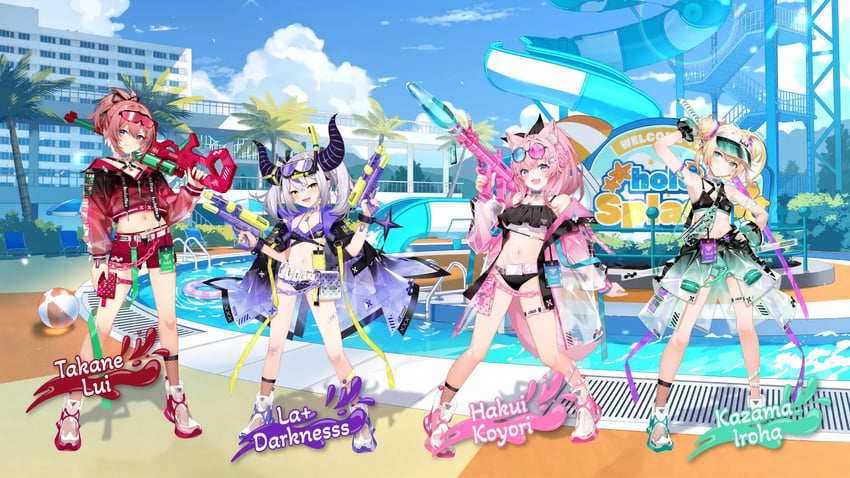 la+ darknesss, hakui koyori, kazama iroha, and takane lui (hololive) drawn by ishihara_(kuniyoshi)
