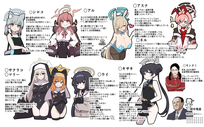 sensei, doodle sensei, asuna, shiroko, mari, and 8 more (blue archive and 2 more) drawn by gashitani