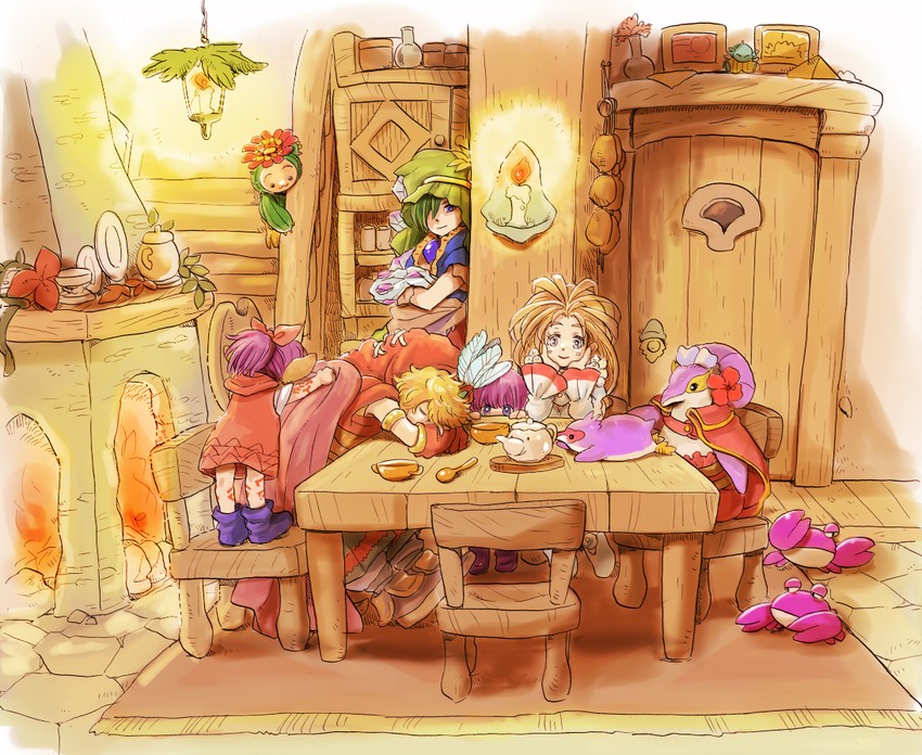 toto, lady pearl, lisa, bud, lil' cactus, and 1 more (seiken densetsu and 1 more) drawn by mog_(moglist)
