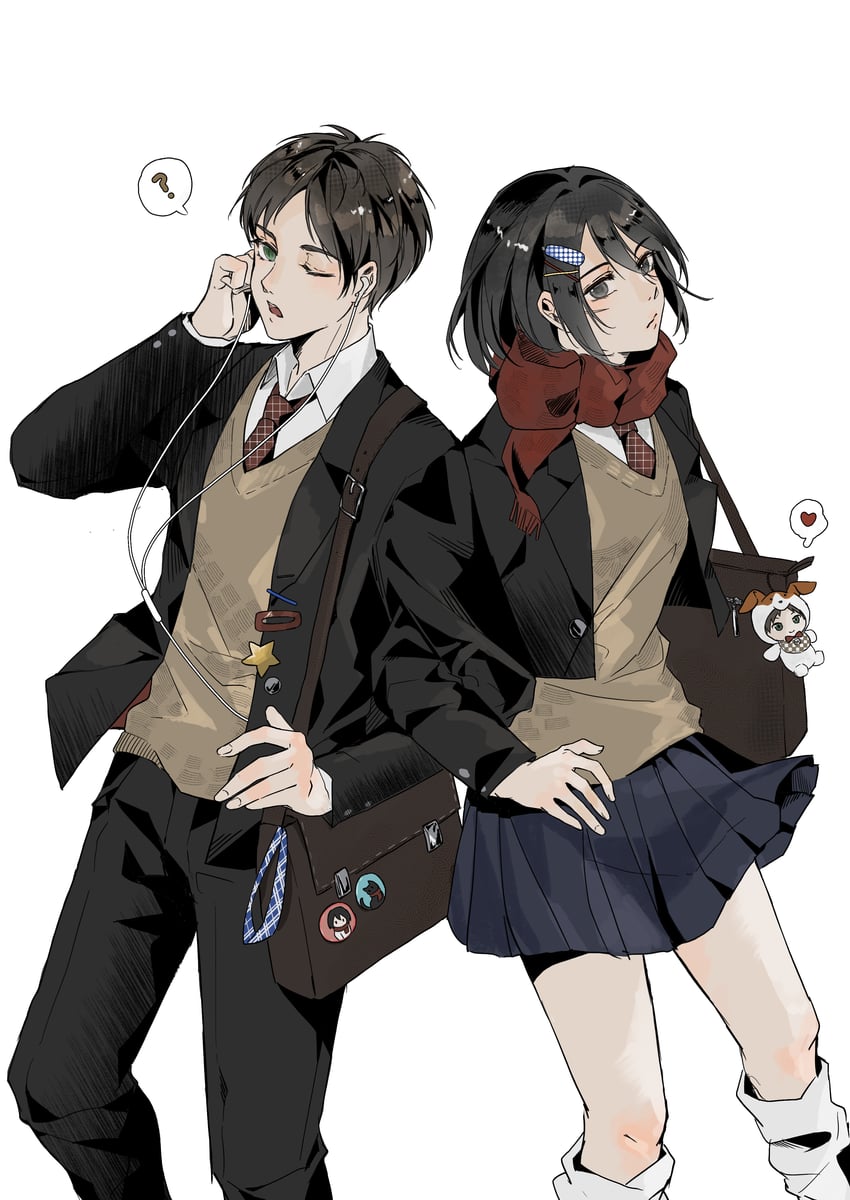mikasa ackerman and eren yeager (shingeki no kyojin) drawn by zhuse_fuxianqing