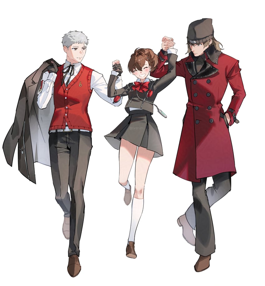 shiomi kotone, sanada akihiko, and aragaki shinjirou (persona and 2 more) drawn by tk_(tksnim)