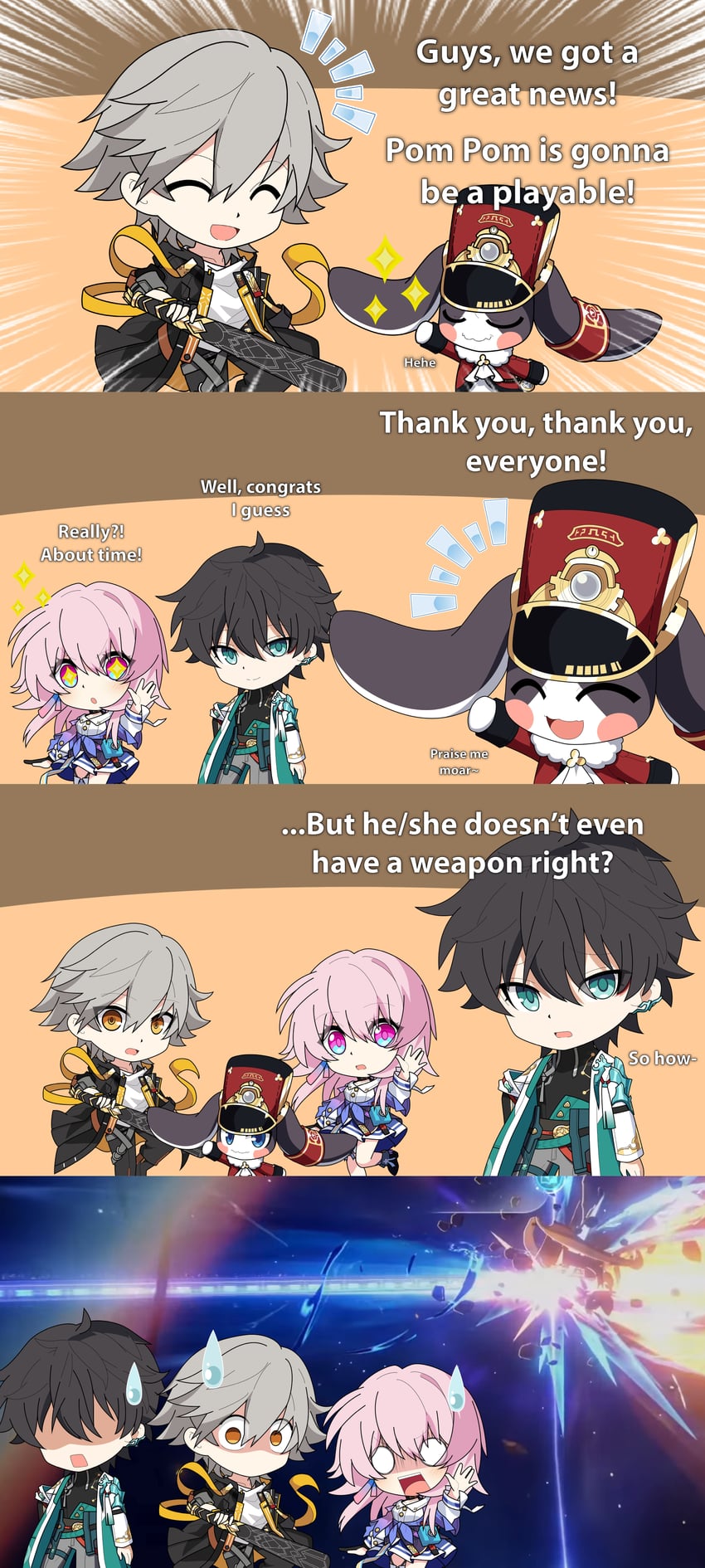 trailblazer, march 7th, caelus, dan heng, and pom-pom (honkai and 1 more) drawn by gatalmanz