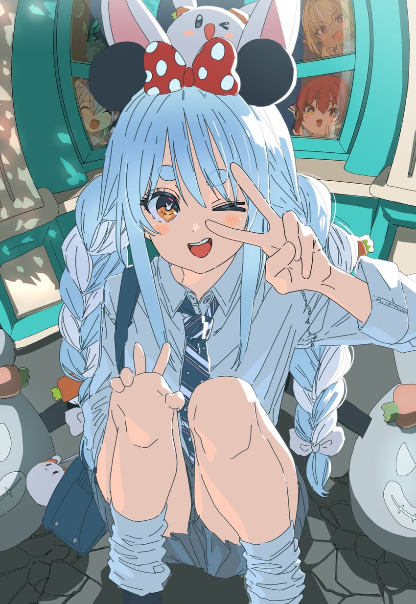 houshou marine, usada pekora, shirogane noel, and shiranui flare (hololive) drawn by hasu