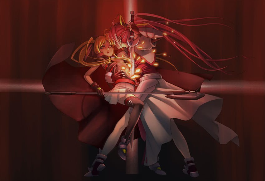 fate testarossa, signum, laevatein, and bardiche (lyrical nanoha and 2 more) drawn by ichihara_yuu
