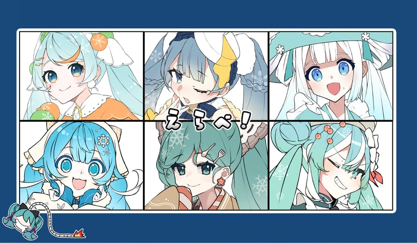 hatsune miku, yuki miku, and magical mirai miku (vocaloid and 1 more) drawn by aburi_iwashi