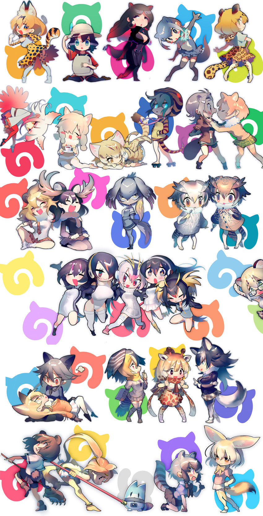serval, kaban, common raccoon, fennec, shoebill, and 27 more (kemono friends) drawn by mebaru