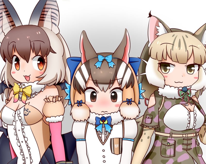 brown long-eared bat, siberian chipmunk, and jungle cat (kemono friends and 1 more) drawn by sesamecat1