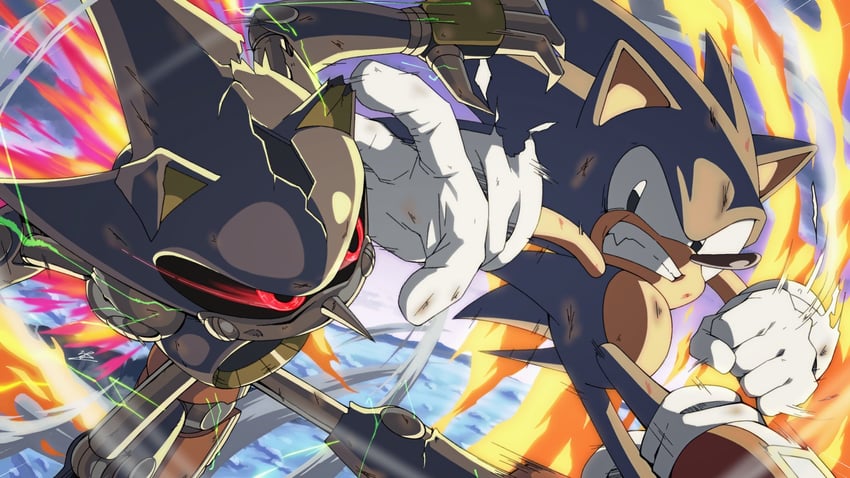 sonic the hedgehog and metal sonic (sonic and 1 more) drawn by banel_springer