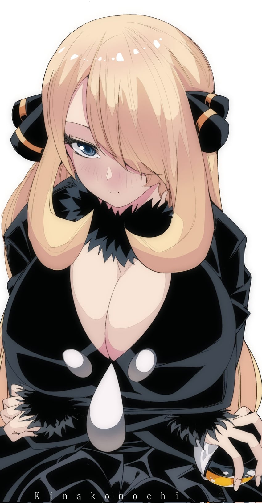 cynthia (pokemon and 1 more) drawn by kinakomochi_(user_vedc2333)