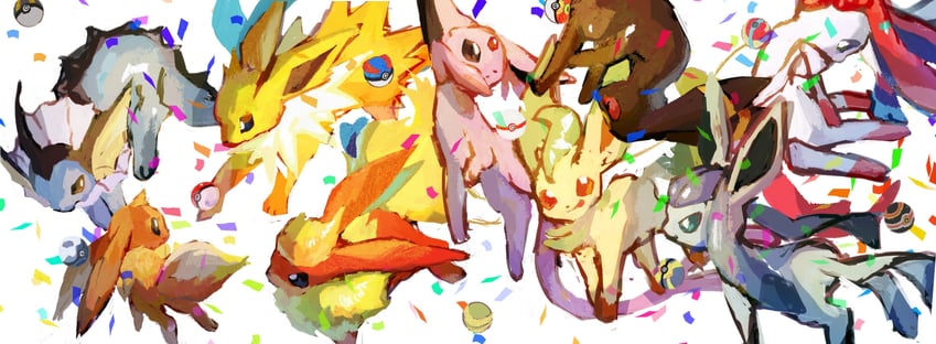 eevee, sylveon, umbreon, glaceon, vaporeon, and 4 more (pokemon) drawn by aomidori_iro