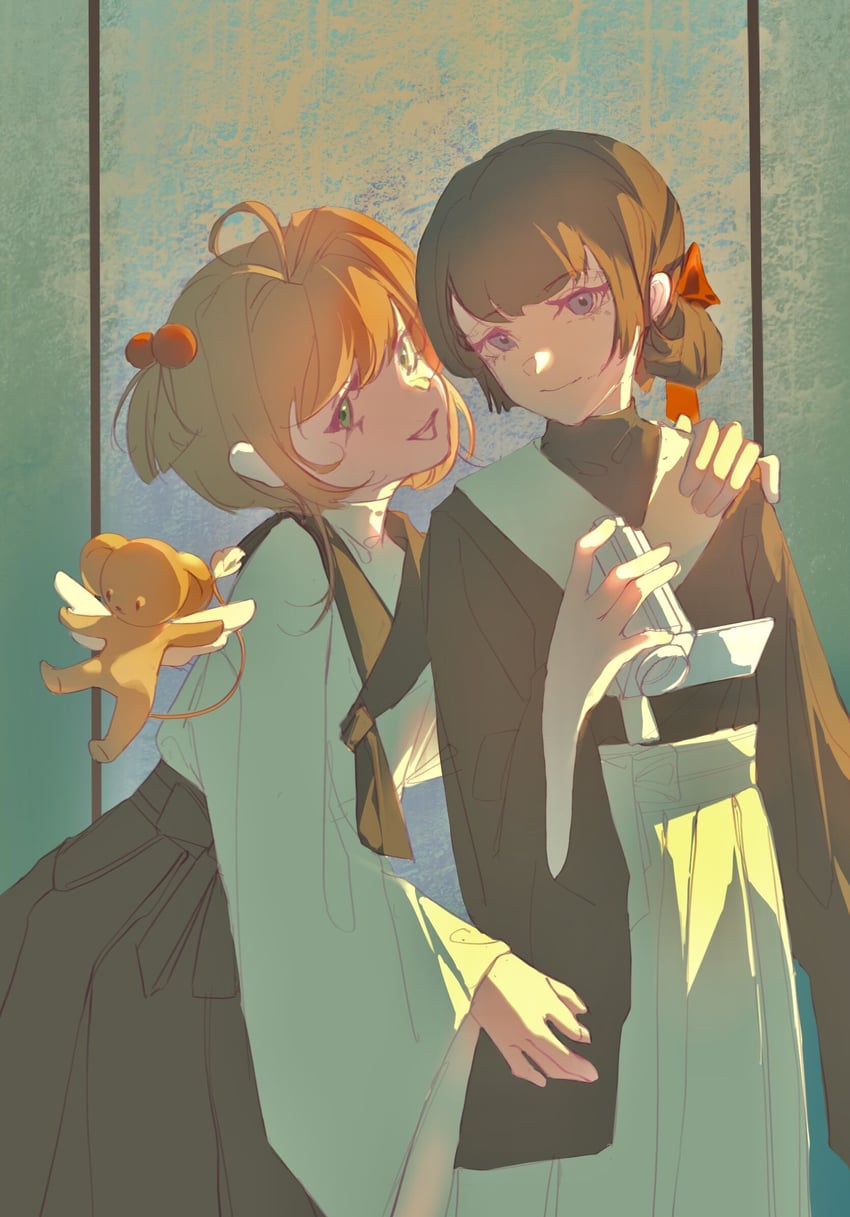 kinomoto sakura, kero, and daidouji tomoyo (cardcaptor sakura) drawn by qin'ai_de_xiong_xiansheng