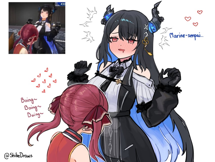 houshou marine and nerissa ravencroft (hololive and 1 more) drawn by shibedraws
