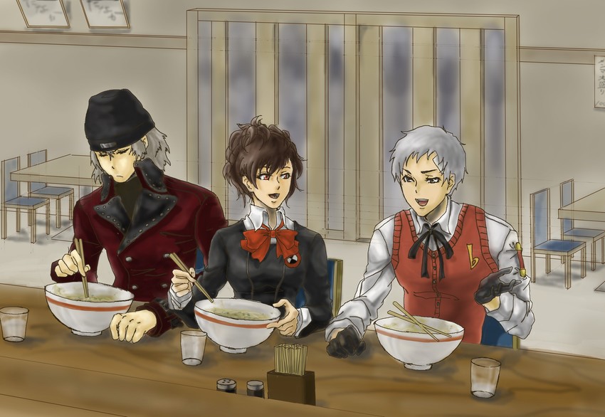 shiomi kotone, sanada akihiko, and aragaki shinjirou (persona and 2 more) drawn by haruno_(po-te-ta)