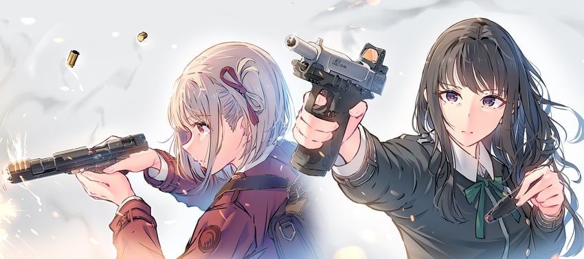 nishikigi chisato and inoue takina (lycoris recoil) drawn by daito
