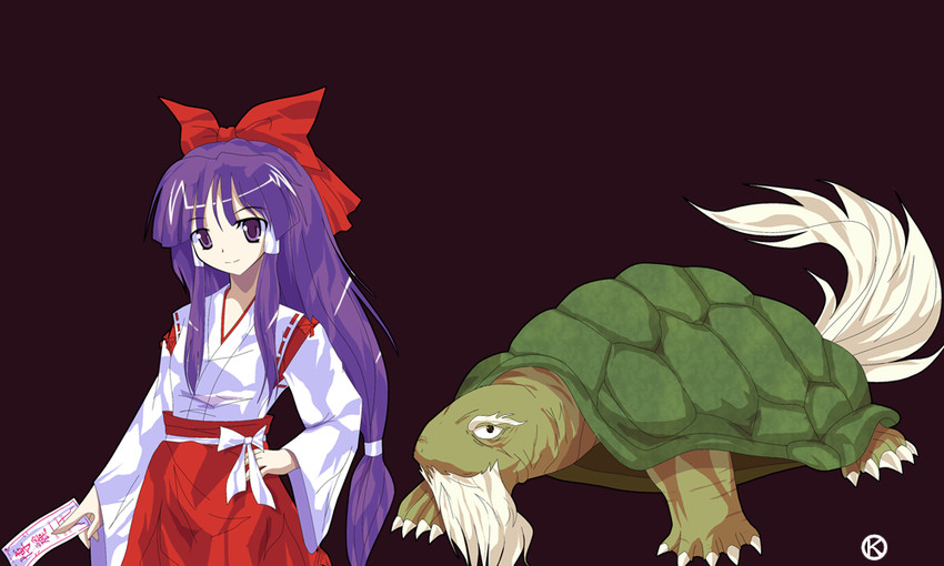 hakurei reimu and genjii (touhou) drawn by kaoru_(gensou_yuugen-an)