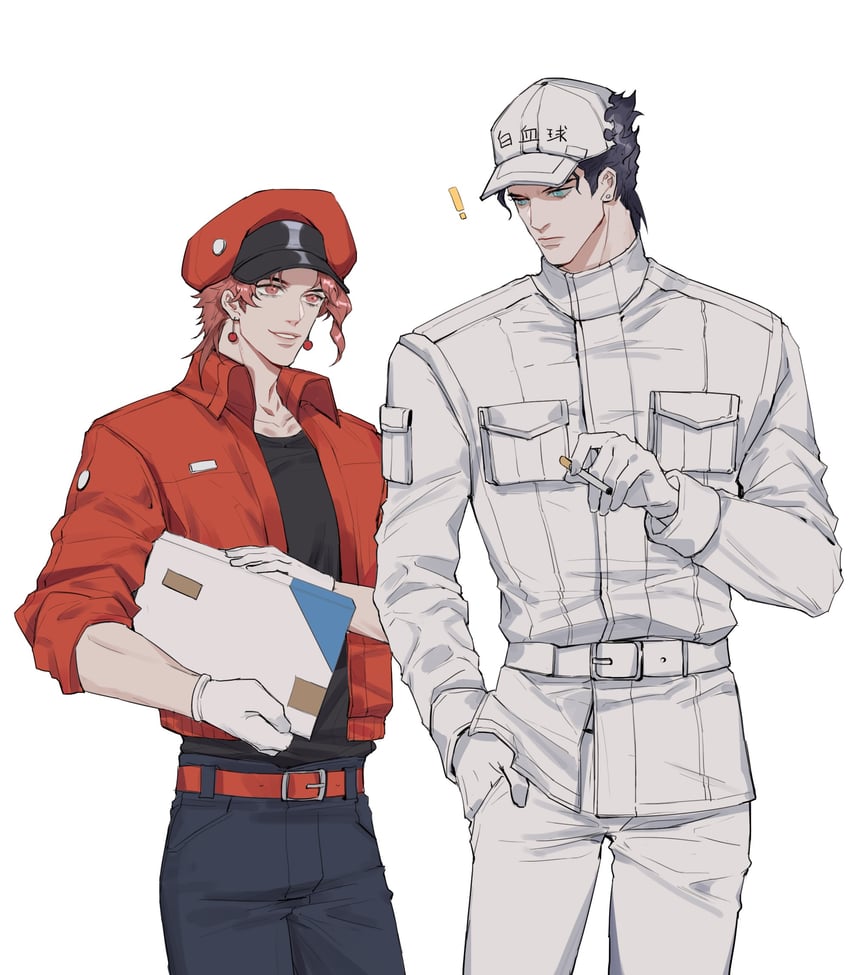 kujo jotaro, kakyoin noriaki, white blood cell, and red blood cell (jojo no kimyou na bouken and 1 more) drawn by youamo
