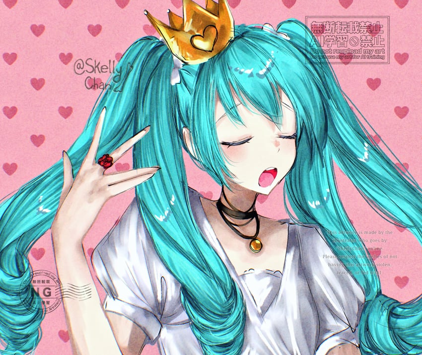 hatsune miku (vocaloid and 1 more) drawn by skellychan