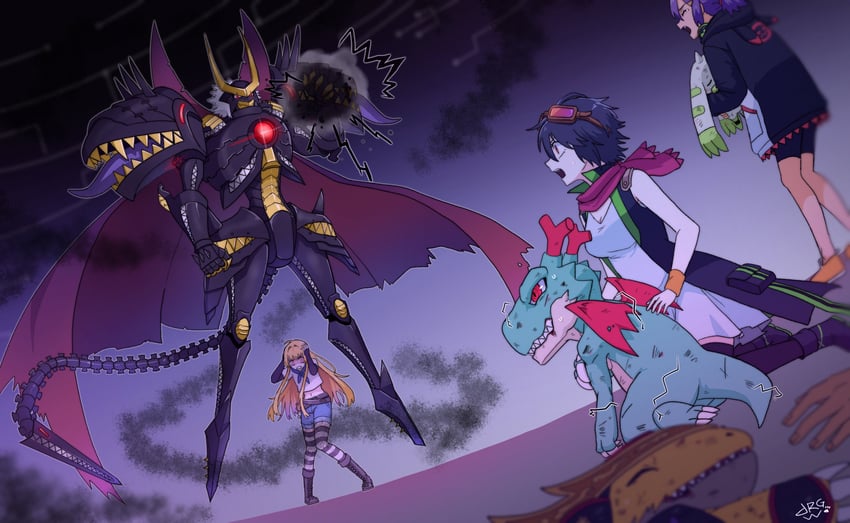 terriermon, dracomon, plutomon, ryudamon, and takako (original and 1 more) drawn by slayer_dramonz