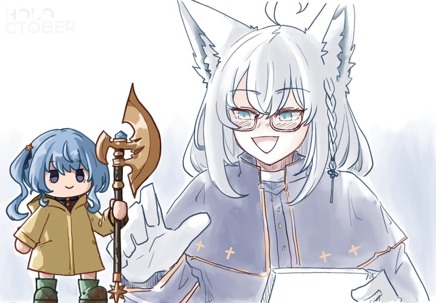 shirakami fubuki, hoshimachi suisei, and luce (hololive and 1 more) drawn by orakuru_(oracle_art)
