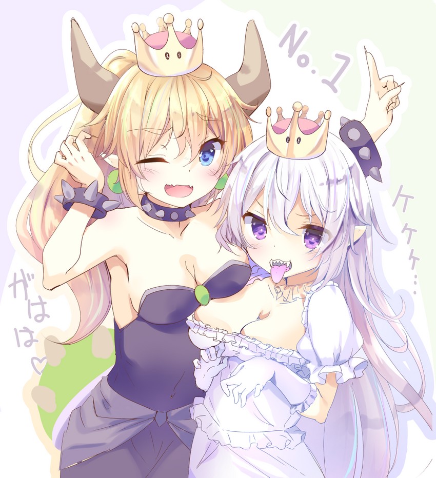 bowsette and princess king boo (mario and 2 more) drawn by kinokomushi