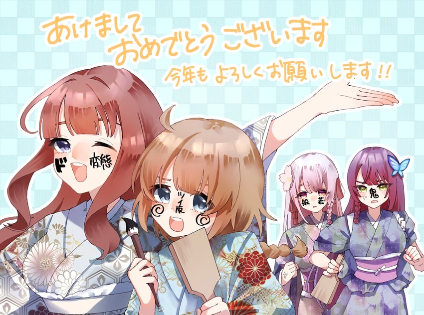 funada kiito, kaede johan nouvel, funada ui, and futagawa fumi (assault lily) drawn by amahara_nue