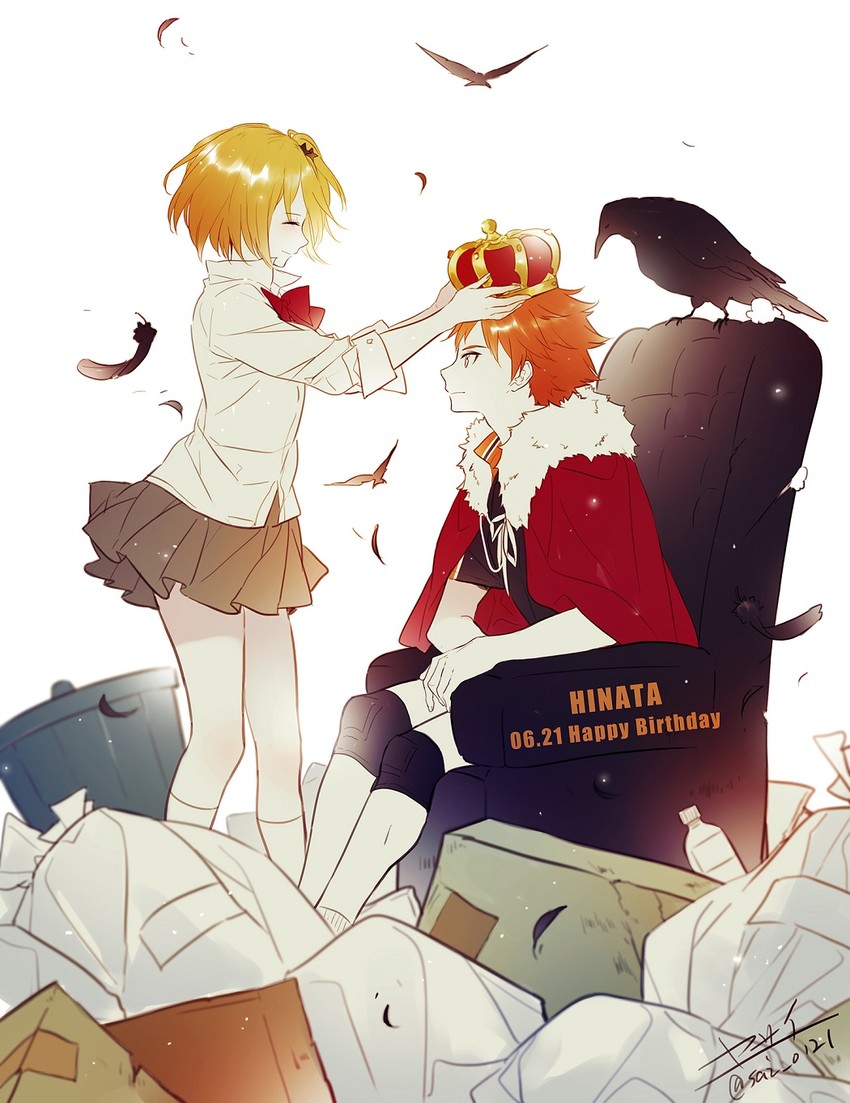 hinata shouyou and yachi hitoka (haikyuu!!) drawn by yasai_(getsu)