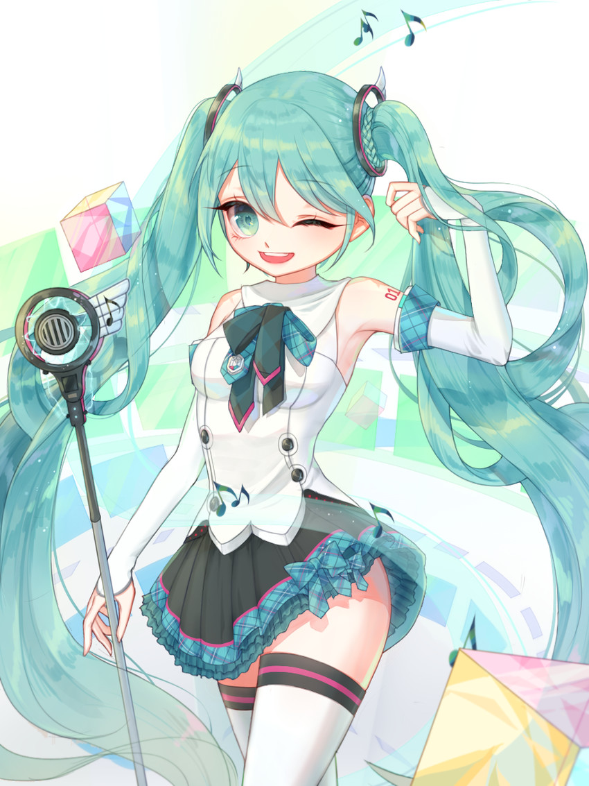 hatsune miku and magical mirai miku (vocaloid and 1 more) drawn by romung