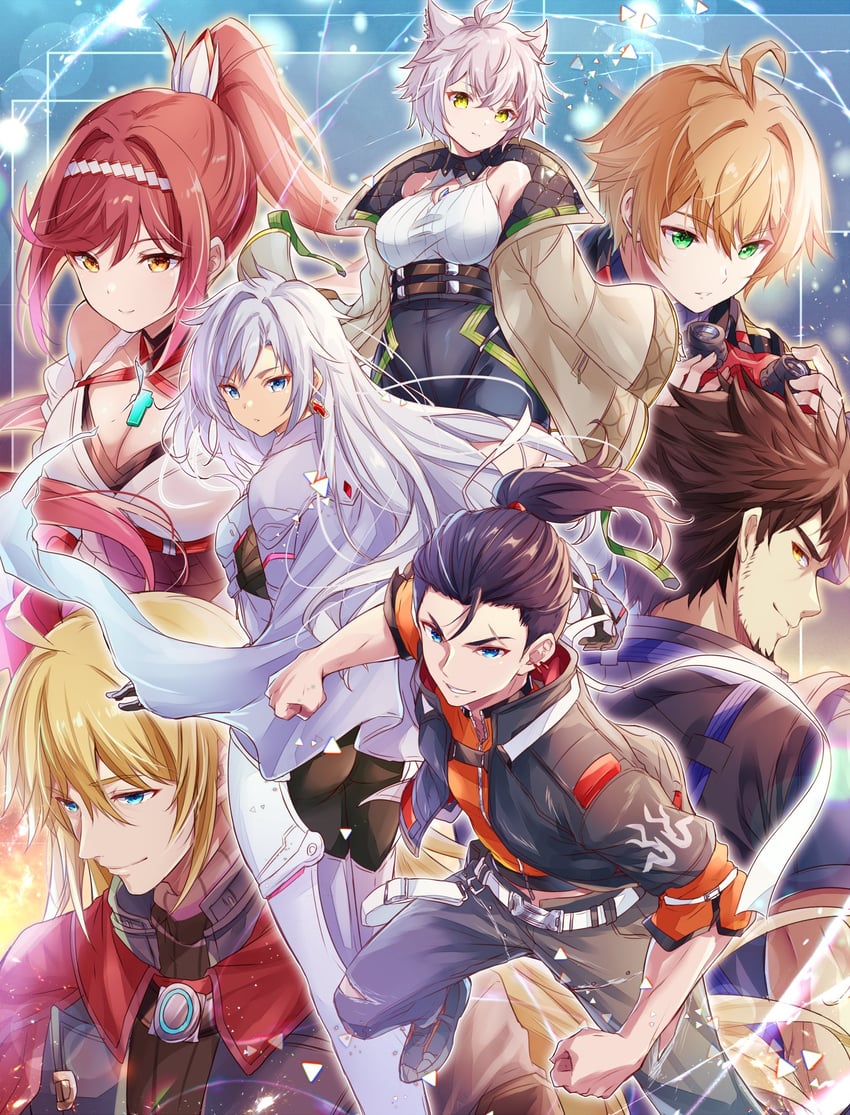 rex, shulk, glimmer, a, na'el, and 2 more (xenoblade chronicles and 2 more) drawn by ui_frara