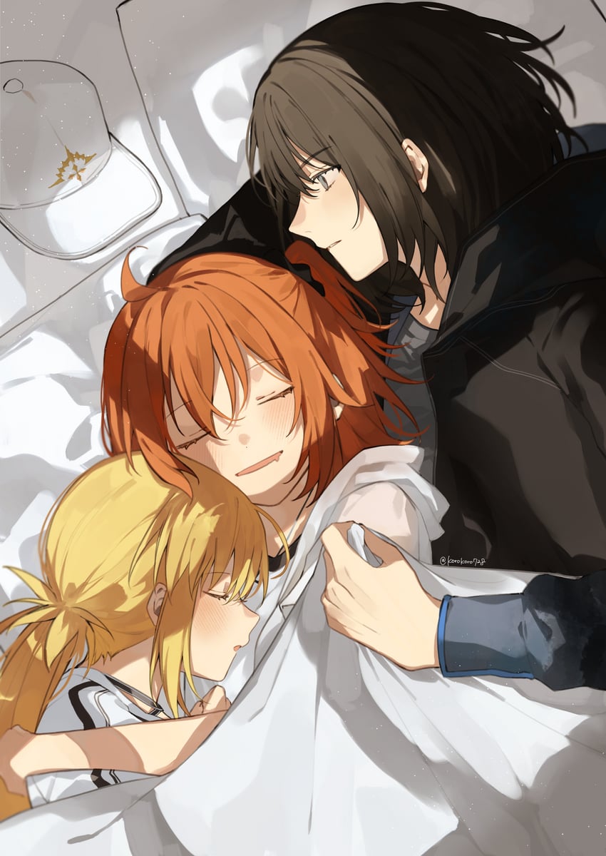 artoria pendragon, fujimaru ritsuka, artoria caster, and oberon (fate and 1 more) drawn by romo827