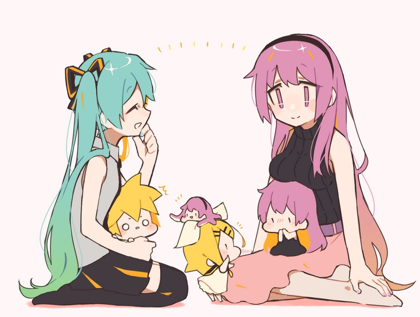 hatsune miku, kagamine rin, kagamine len, megurine luka, and takoluka (vocaloid) drawn by kitsune_no_ko