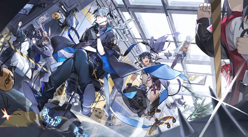 doctor, amiya, surtr, blaze, mon3tr, and 5 more (arknights) drawn by wushier