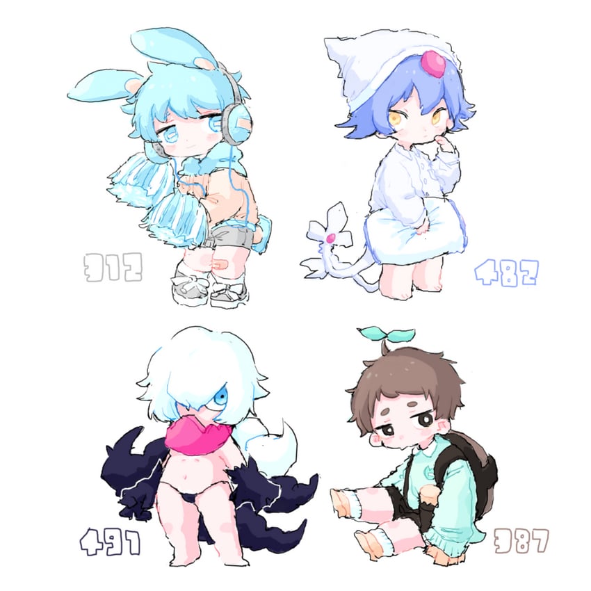 turtwig, minun, darkrai, and azelf (pokemon) drawn by cotono_(nazekun)
