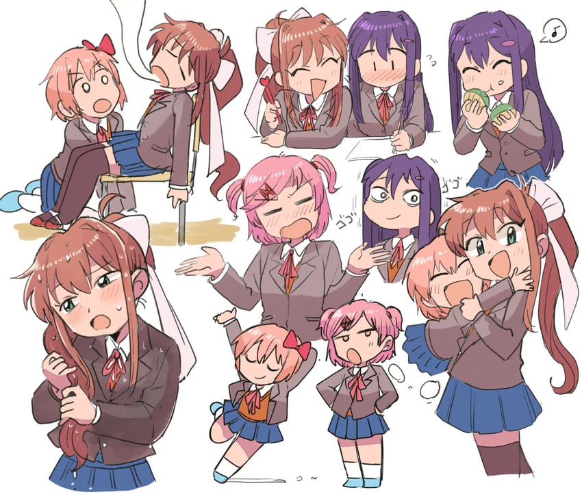 monika, natsuki, yuri, and sayori (doki doki literature club) drawn by tsubobot