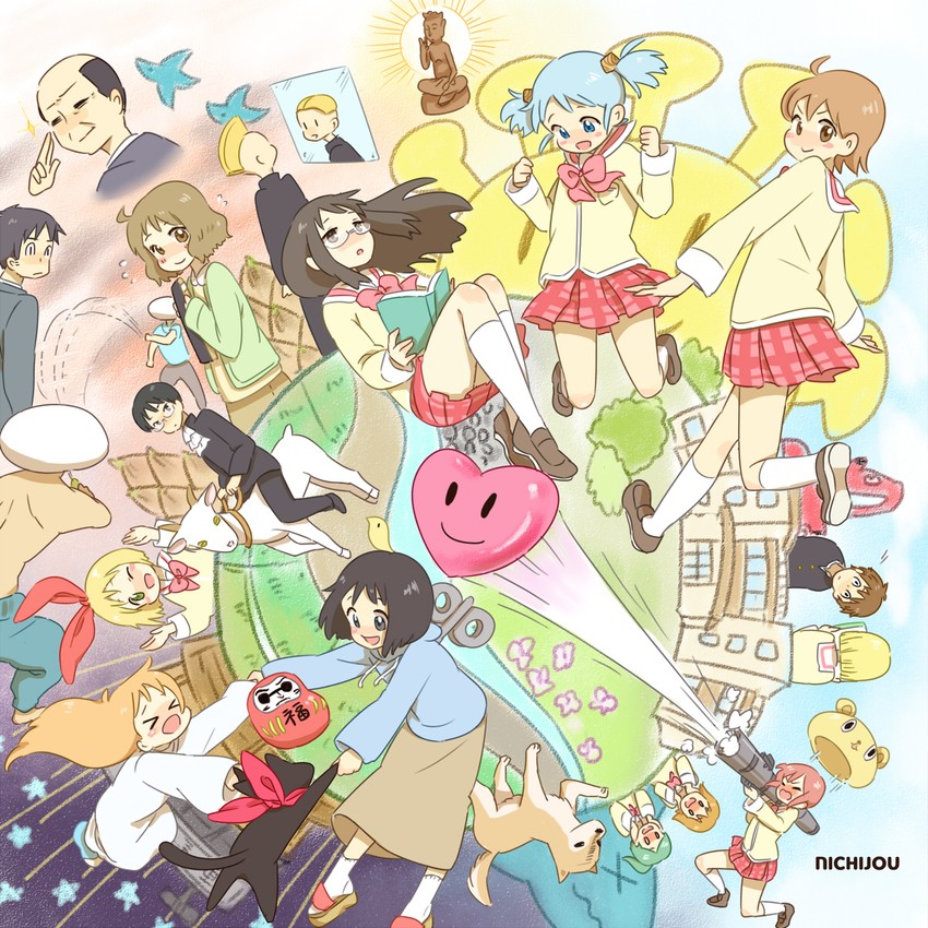 shinonome nano, naganohara mio, aioi yuuko, minakami mai, professor shinonome, and 10 more (nichijou) drawn by rotte_(nuuum)