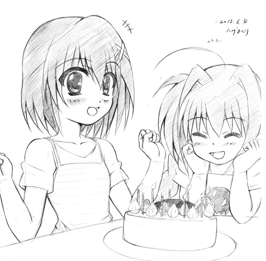 yagami hayate and vita (lyrical nanoha and 2 more) drawn by nigemakuri