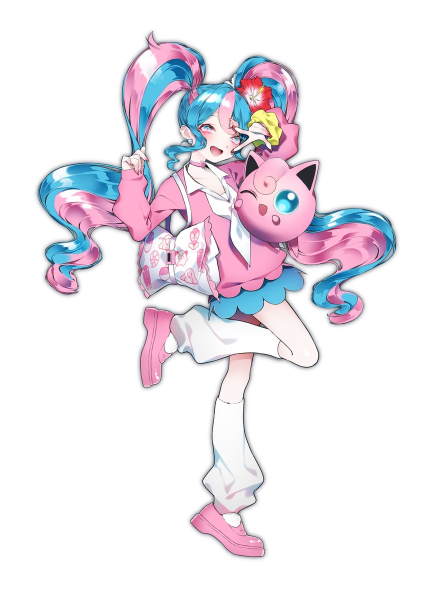 hatsune miku, jigglypuff, and fairy miku (pokemon and 2 more) drawn by 1055