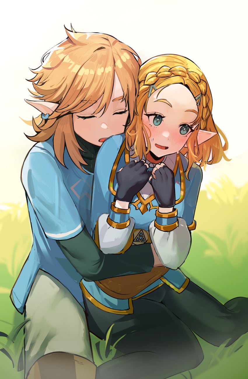 link and princess zelda (the legend of zelda and 1 more) drawn by solokitsune