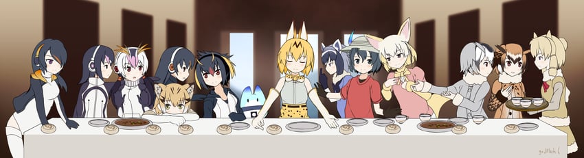 serval, kaban, common raccoon, fennec, lucky beast, and 9 more (kemono friends and 1 more) drawn by gokiburi_no_dashi