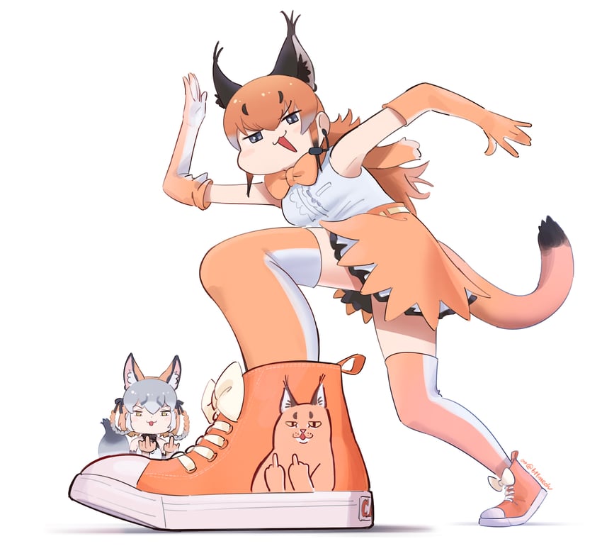 island fox and caracal (kemono friends and 1 more) drawn by beleven