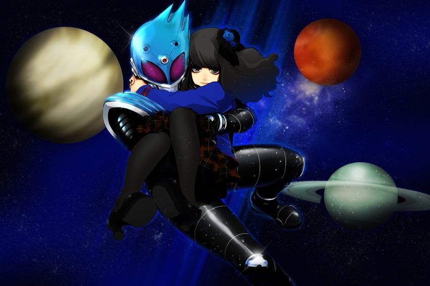 nozama tomoko and kamen rider meteor (kamen rider and 1 more) drawn by el2