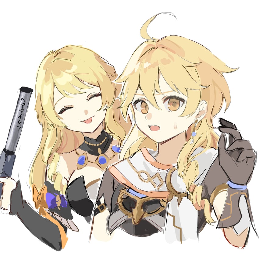 aether and navia (genshin impact) drawn by nihon_no_hentai