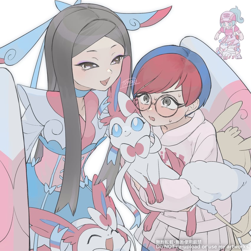 sylveon, penny, bettie, and valerie (pokemon and 1 more) drawn by haraya