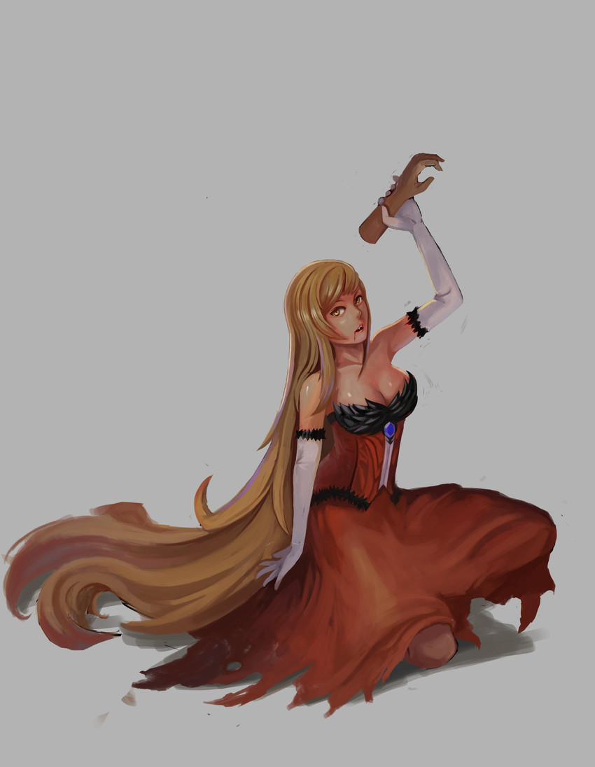 oshino shinobu and kiss-shot acerola-orion heart-under-blade (monogatari) drawn by goldengear870